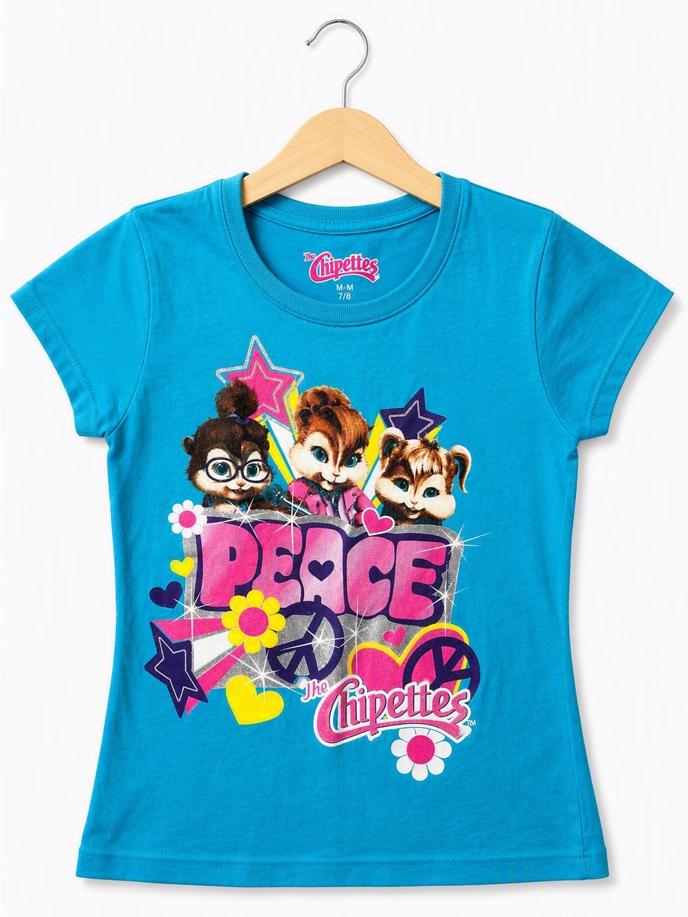 Vintage Y2K The Chipettes Peace Graphic T-Shirt Blue Girls M 7/8 Coquette - Picture 1 of 7